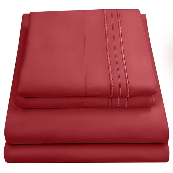 Madame Marie Contemporary Microfiber Bedroom Solid Color Bed Sheet Set Queen - Burgundy