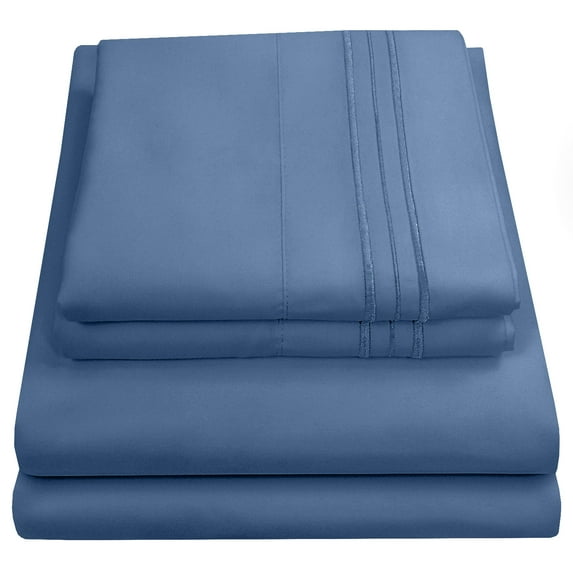 Madame Marie Contemporary Microfiber Bedroom Solid Color Bed Sheet Set Queen - Denim