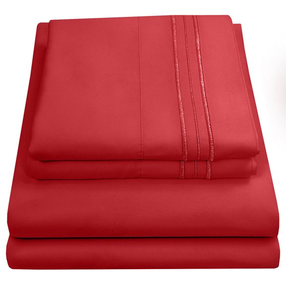 Madame Marie Contemporary Microfiber Bedroom Solid Color Bed Sheet Set Queen - Red