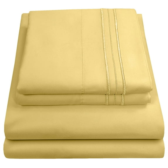 Madame Marie Contemporary Microfiber Bedroom Solid Color Bed Sheet Set Split King - Yellow
