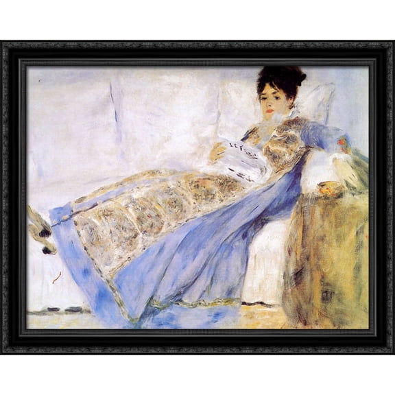 Madame Monet 36x28 Large Black Ornate Wood Framed Canvas Art by Pierre Auguste Renoir