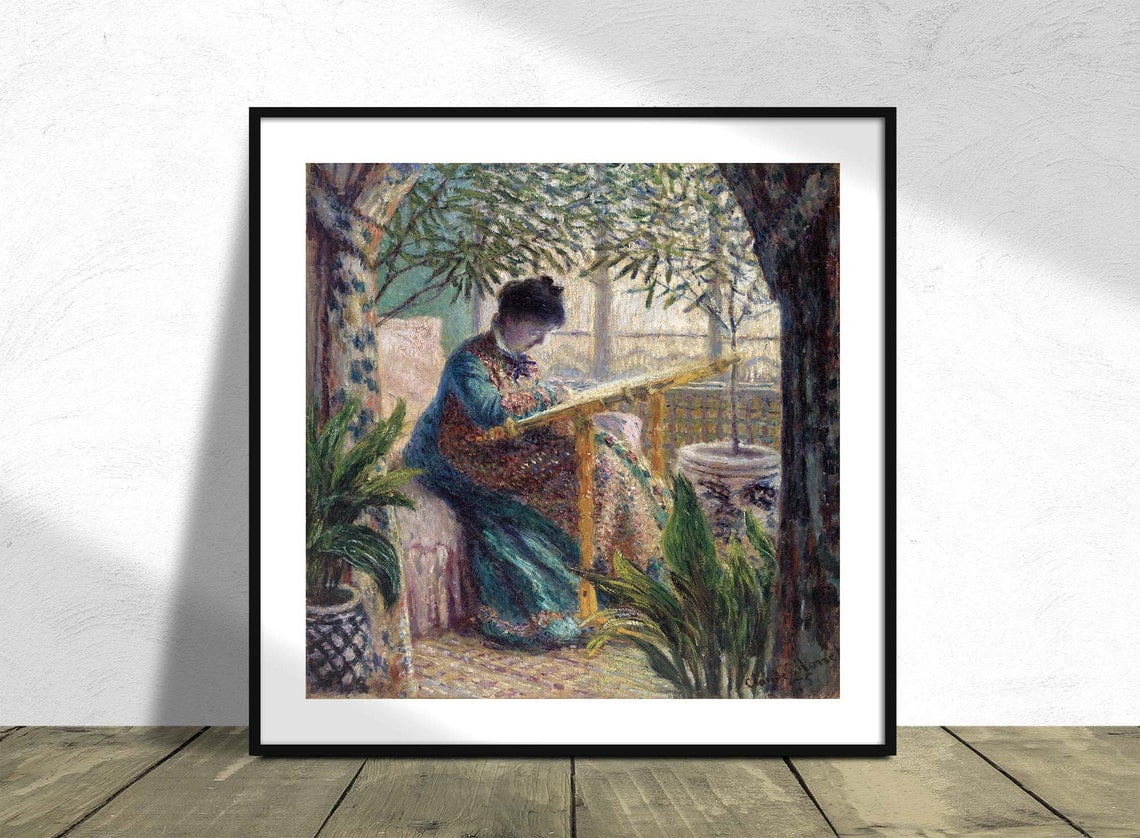 Madame Monet Embroidering Claude Monet Square Poster French ...