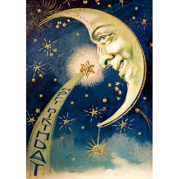 Madame Treacle The Moon, Shooting Star and Gold Glitter Stars Birthday Card for Anyone
