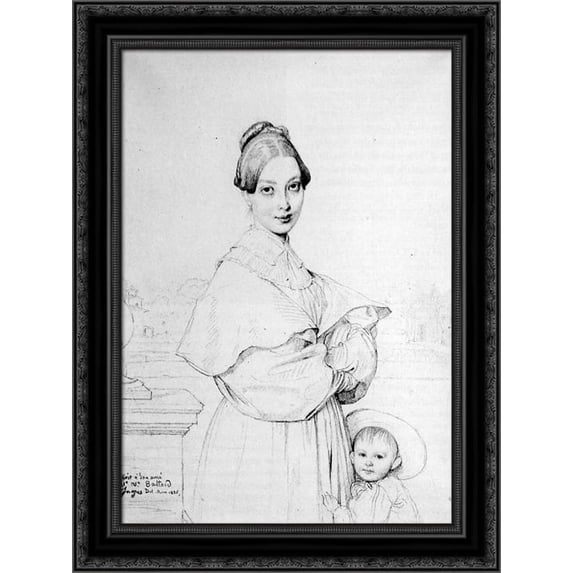 Madame Victor Baltard, born Adeline Lequeux, and her daughter, Paule 20x24 Black Ornate Wood Framed Canvas Art by Ingres, Jean Auguste Dominique