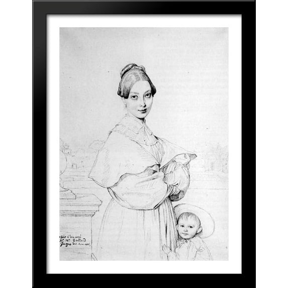 Madame Victor Baltard, born Adeline Lequeux, and her daughter, Paule 28x38 Large Black Wood Framed Print Art by Jean Auguste Dominique Ingres