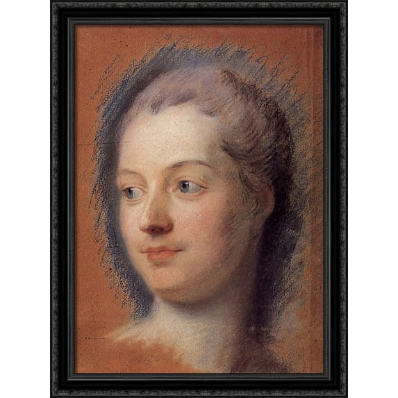 Madame de Pompadour 28x38 Large Black Ornate Wood Framed Canvas Art by Maurice Quentin de La Tour