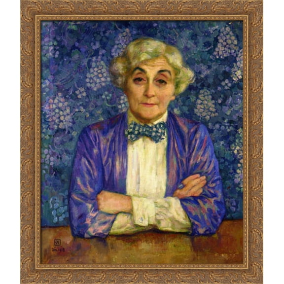 Madame van Rysselberghe in a Chedkered Bow Tie 28x32 Large Gold Ornate Wood Framed Canvas Art by Theo van Rysselberghe