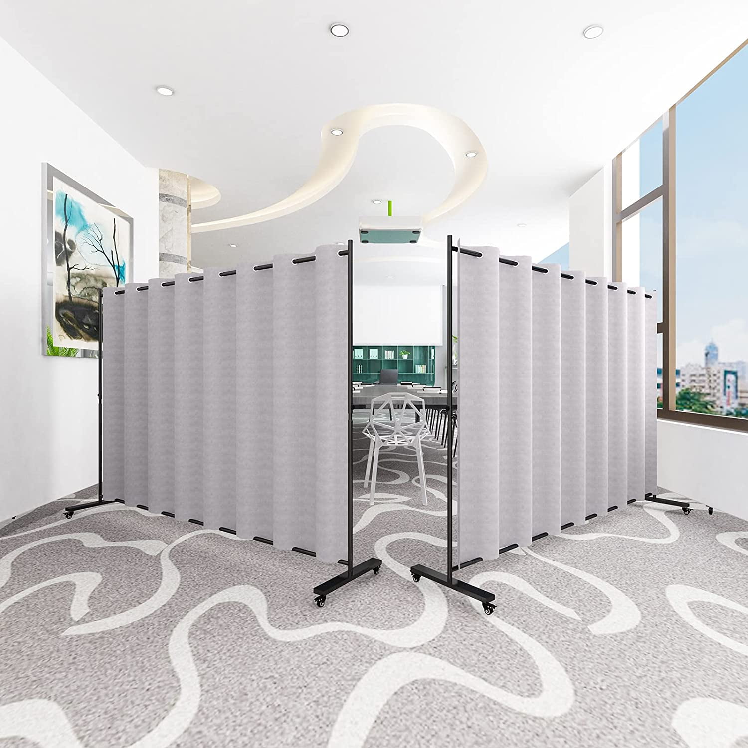 Madamera Adjustable Room Divider 7 ft x 10 ft 4 Rolling Wheels Curtain