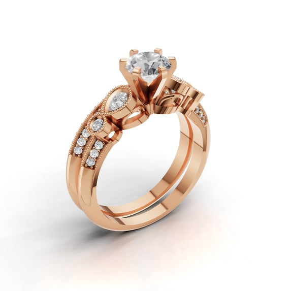 MadaneJewels 2.1Ct Natural Moissanite Women's Wedding Bridal Ring Set 14K Rose Gold Plated 925 Sterling Silver