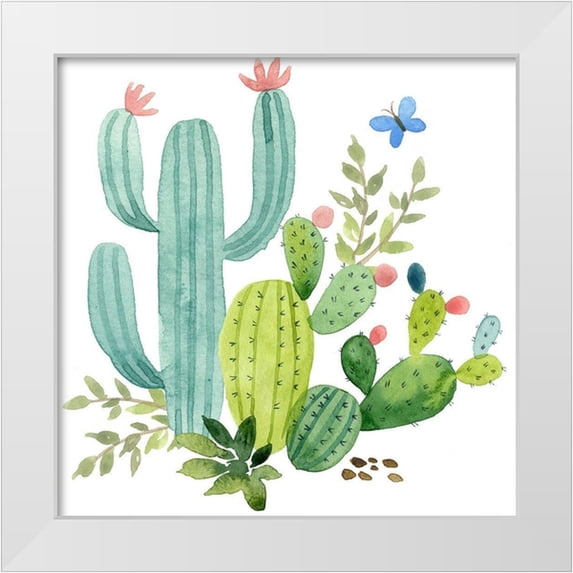 Maday, Jane 26x26 White Modern Wood Framed Museum Art Print Titled - Happy Cactus IV