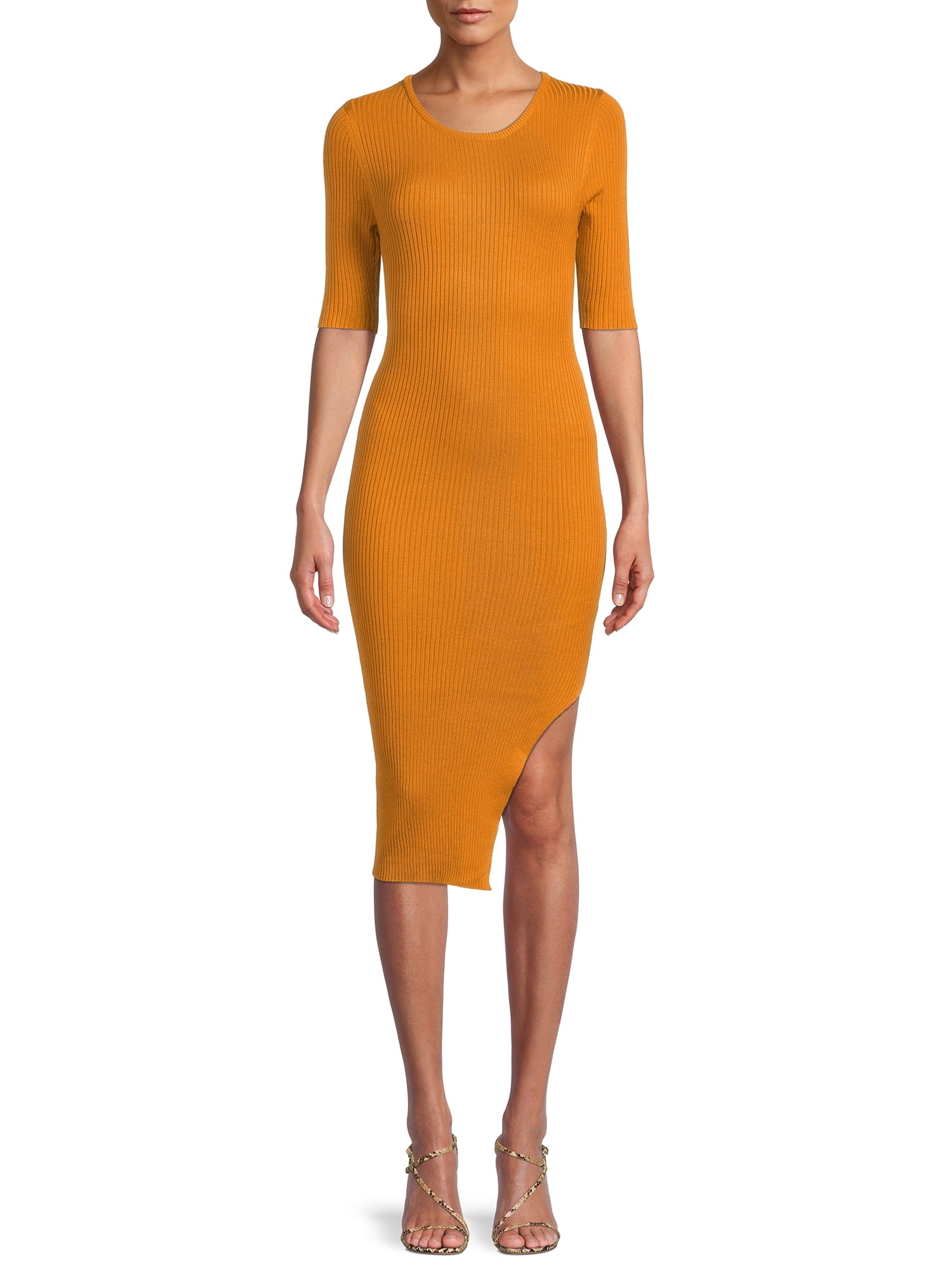 Madberry Women's Knee-Length Ribbed Acrylic Sweater Dress with Side Slit -  Walmart.com