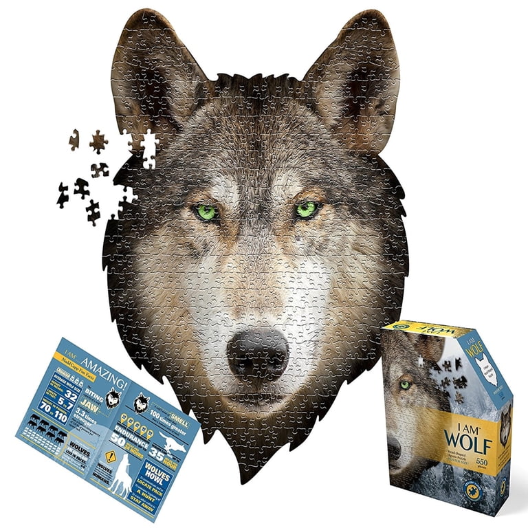 Madd Cap 550 Piece Wolf Jigsaw Puzzle- Unique Animal-Shaped Border