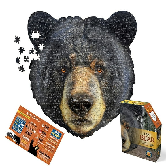 Madd Capp BEAR 550 Piece Jigsaw Puzzle For Ages 10 and up - 3004 - Unique Animal-Shaped Border, Poster Size, Challenging Random Cut, Five-Sided Box Fits on Bookshelf, Includes Educational Fun Facts