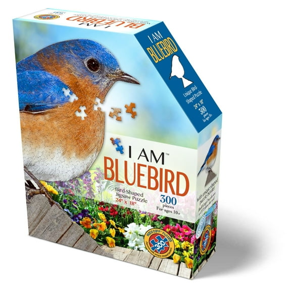 Madd Capp BLUEBIRD 300 Piece Jigsaw Puzzle For Ages 10 and up - 6008 - Unique-Shaped Border, Challenging Random Cut, Deluxe Five-Sided Box Fits on Bookshelf, Includes Educational Madd Capp Fun Facts