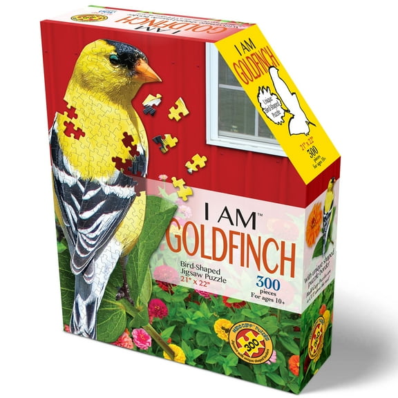 Madd Capp GOLDFINCH 300 Piece Jigsaw Puzzle For Ages 10 and up - 6018 - Unique-Shaped Border, Challenging Random Cut, Deluxe Five-Sided Box Fits on Bookshelf, Includes Educational Madd Capp Fun Facts