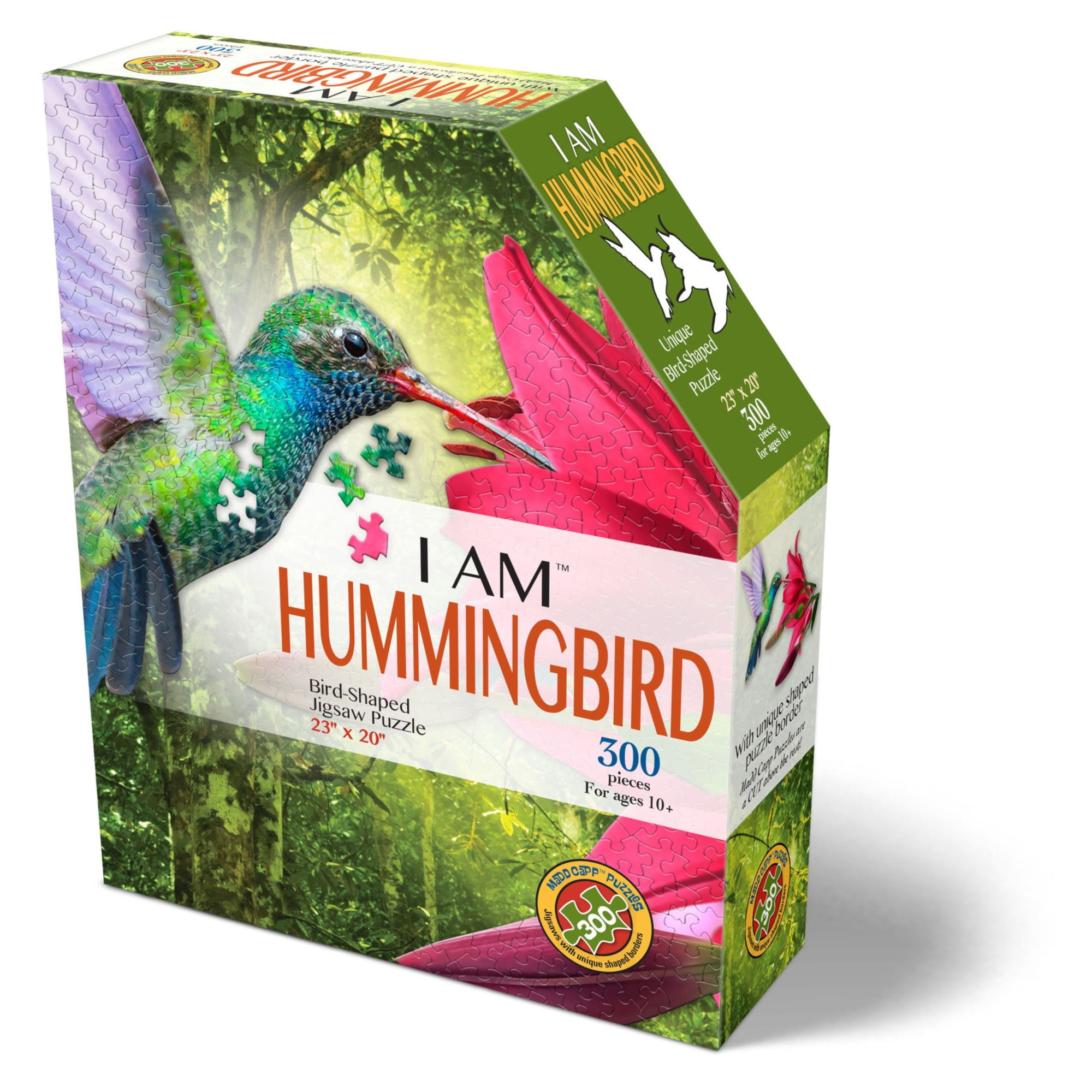 Madd Capp HUMMINGBIRD 300 Piece Jigsaw Puzzle For Ages 10 and up - 6009 - Unique-Shaped Border, Challenging Random Cut, Five-Sided Box Fits on Bookshelf, Includes Educational Madd Capp Fun Facts