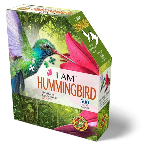 Madd Capp HUMMINGBIRD 300 Piece Jigsaw Puzzle For Ages 10 and up - 6009 - Unique-Shaped Border, Challenging Random Cut, Five-Sided Box Fits on Bookshelf, Includes Educational Madd Capp Fun Facts
