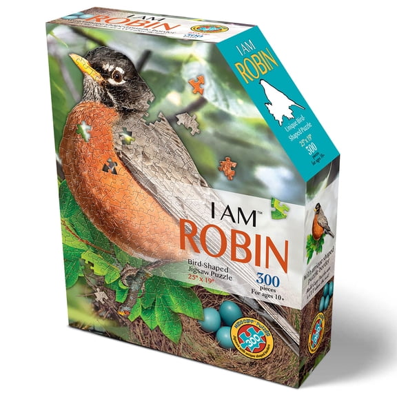 Madd Capp: I AM ROBIN - 300 Piece Jigsaw Puzzle - Bird Shaped Puzzle, 25x19" Finished Size, Includes Fun Fact Sheet