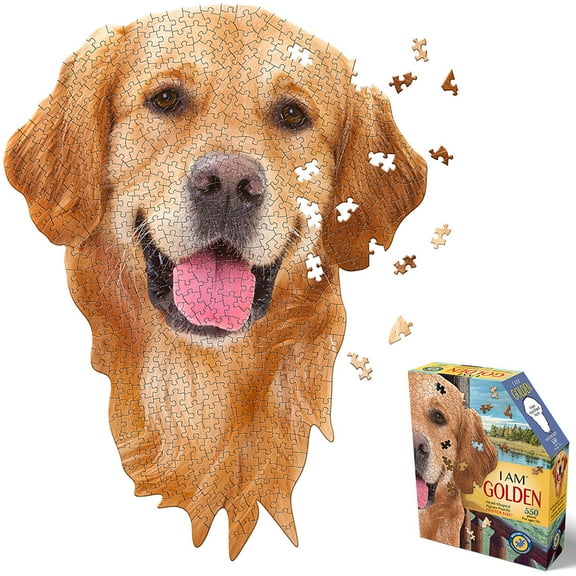 Madd Capp: I Am Golden - 550 Piece Puzzle - Dog Shaped Animal Jigsaw, 24 x 32" Assembled Size, Poster Reference, Educational Fun Fact Booklet