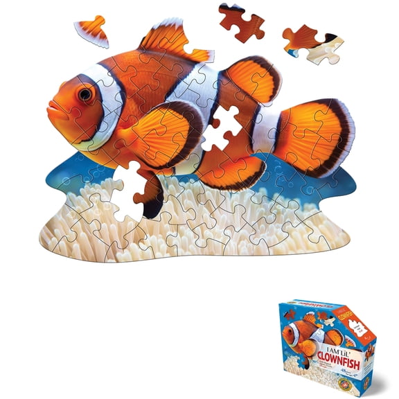 Madd Capp: I Am Lil' Clownfish - 48 Piece Puzzle - Kids Fish-Shaped Jigsaw, 25x20" Size, Ocean Life, Poster Reference, Educational Fun Fact Booklet