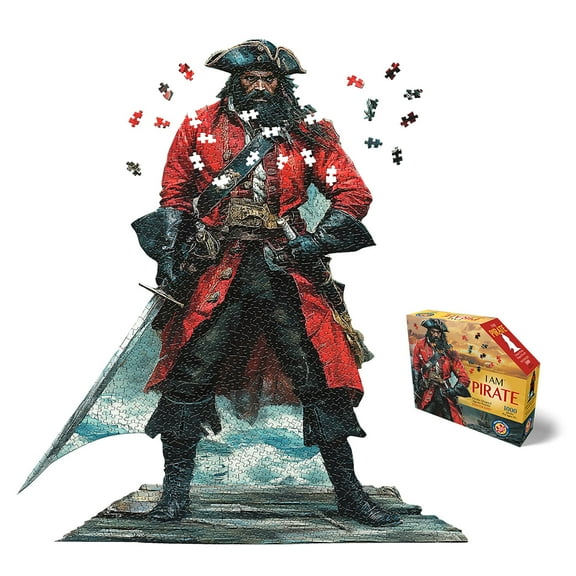 Madd Capp: I Am Pirate - 1000 Piece Puzzle - Unique Character Shaped Jigsaw, 34x39" Assembled Size, Poster Reference, Edcuational Fun Fact Booklet