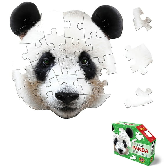 Madd Capp: I Am Panda - 24 Piece Puzzle -Kids Animal Head-Shaped Jigsaw, 17x17" Size, Oversized Pieces, Poster Reference, Educational Fun Fact Booklet