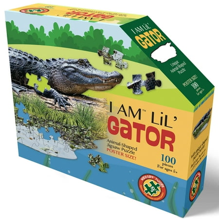 Madd Capp LiL' GATOR 100 Piece Jigsaw Puzzle For Ages 5+ - 4021 - Unique Animal-Shaped Border, Poster Size when completed, Oversized Puzzle Pieces For Easy Handling, Includes Educational Fun Facts