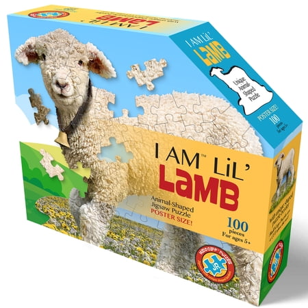 Madd Capp LiL' LAMB 100 Piece Jigsaw Puzzle For Ages 5+ - 4018 - Unique Animal-Shaped Border, Poster Size when completed, Oversized Puzzle Pieces For Easy Handling, Includes Educational Fun Facts