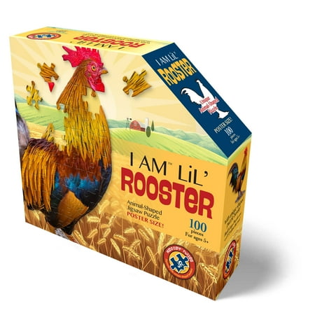 Madd Capp LiL' ROOSTER 100 Piece Jigsaw Puzzle For Ages 5+ - 4012 - Unique Animal-Shaped Border, Poster Size when completed, Oversized Puzzle Pieces For Easy Handling, Includes Educational Fun Facts