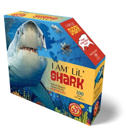 Madd Capp LiL' SHARK 100 Piece Jigsaw Puzzle For Ages 5+ - 4013 - Unique Animal-Shaped Border, Poster Size when completed, Oversized Puzzle Pieces For Easy Handling, Includes Educational Fun Facts