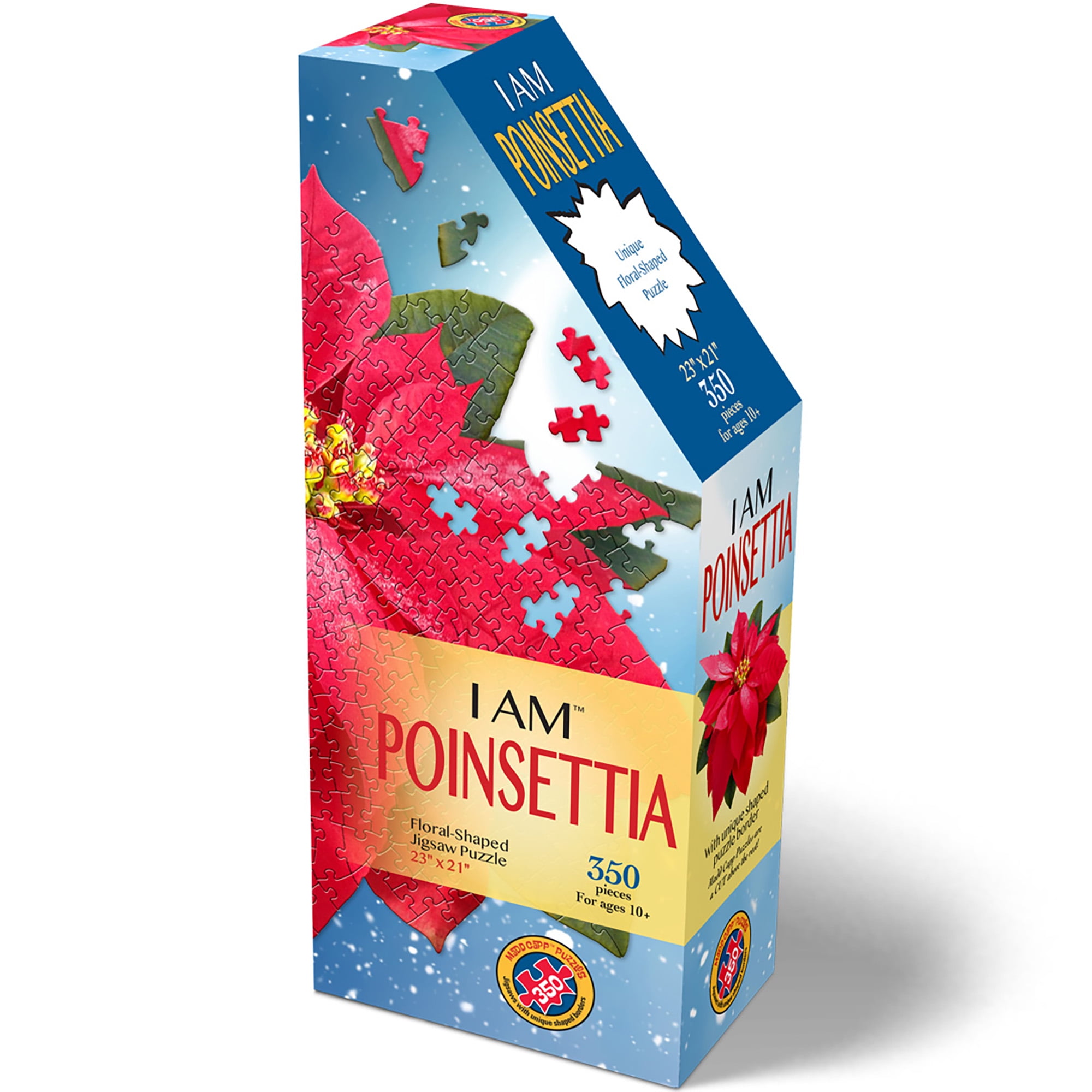 Festive Red and Green Poinsettia Shaped Jigsaw Puzzle