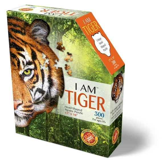 Madd Capp TIGER 300 Piece Jigsaw Puzzle For Ages 10 and up - 6011 - Unique-Shaped Border, Challenging Random Cut, Deluxe Five-Sided Box Fits on Bookshelf, Includes Educational Madd Capp Fun Facts
