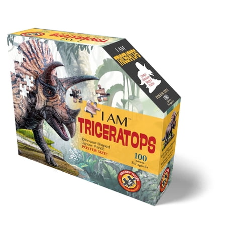 Madd Capp TRICERATOPS 100 Piece Jigsaw Puzzle For Ages 6+ - 4015 - Unique Animal-Shaped Border, Poster Size when completed, Oversized Puzzle Pieces For Easy Handling, Includes Educational Fun Facts
