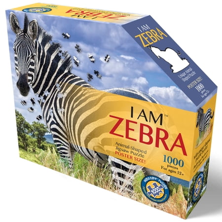 Madd Capp ZEBRA 1000 Piece Jigsaw Puzzle For Ages 12+ – 7003 - Unique-Shaped Border, Poster Size, Challenging Random Cut, Five-Sided Box Fits on Bookshelf, Includes Educational Madd Capp Fun Facts