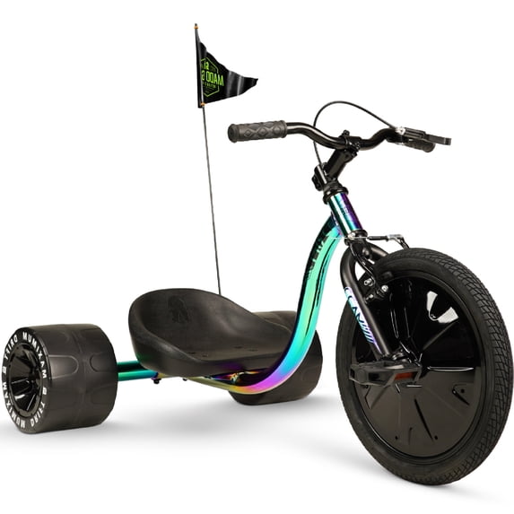 Madd Gear Drift Trike - Strong Steel Frame Tricycle - Adjustable Seat Black Green Machine for 5 Yrs + Neochrome