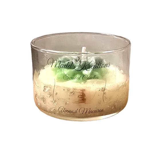 Madd Kreations Decorative Almond Macaron Scented Candle with 15 h Burn Time, Green Flower Design