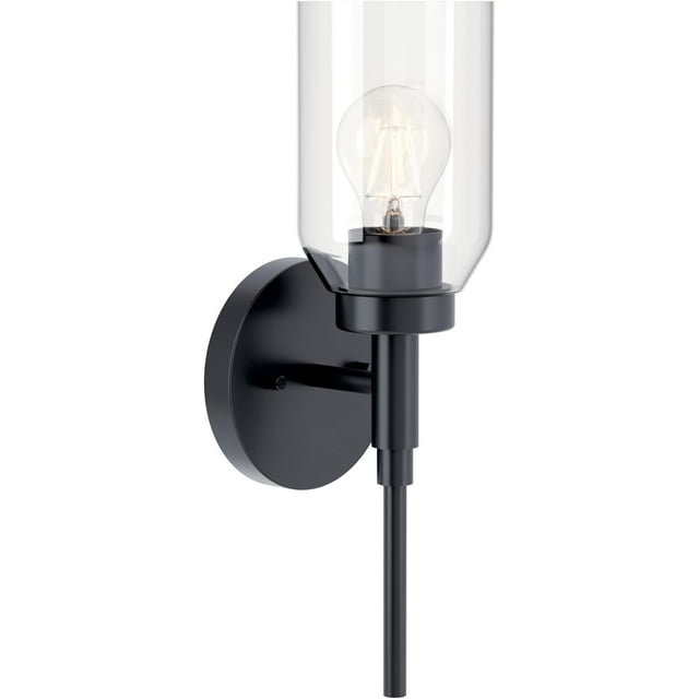 Madden 1-Light Wall Sconce with Clear Glass in Black, Sloped Ceiling Compatible, for Bathroom or Hallway (14.75" x 5"), 55183BK