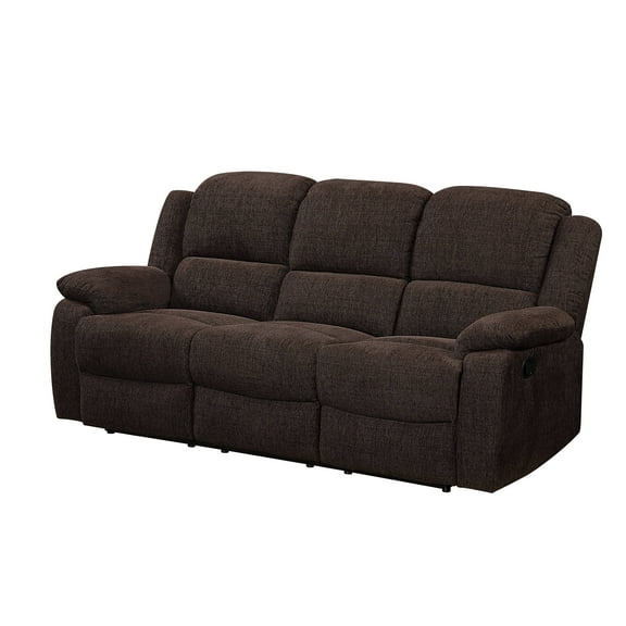 Madden Brown Chenille 3-Seat Motion Sofa with Drop-Down Table & Console - Reclining Living Room Furniture, Pillow Top Arms, Pocket Coil Seats, Vietnamese Made