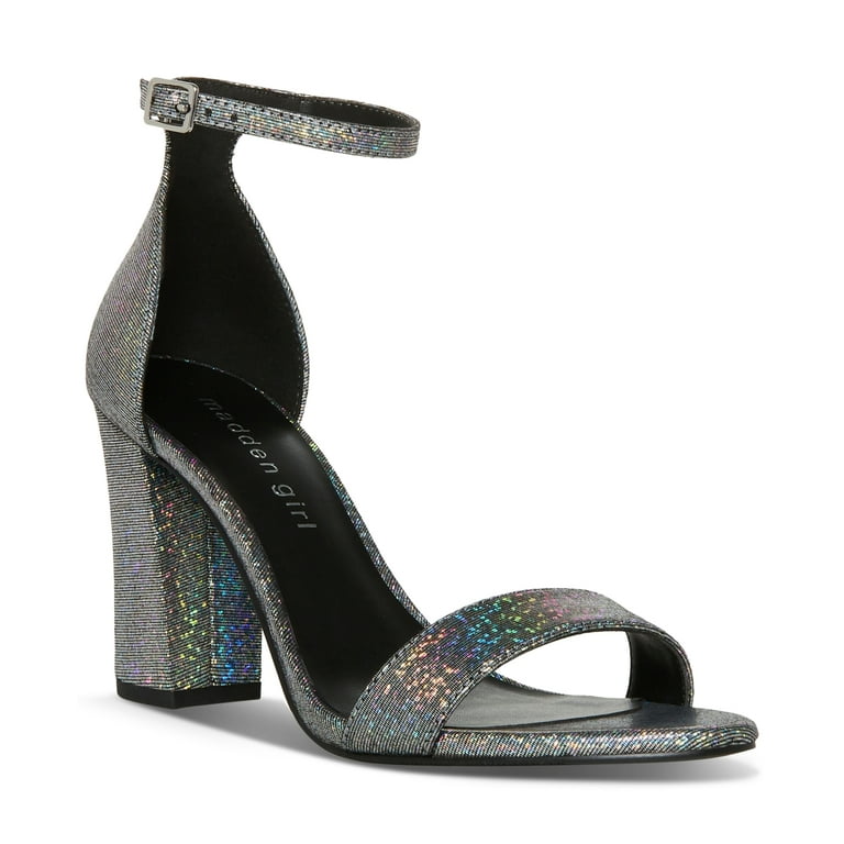 Madden Girl Bella Two Piece Block Heel San Black Hologram 9.5M Walmart