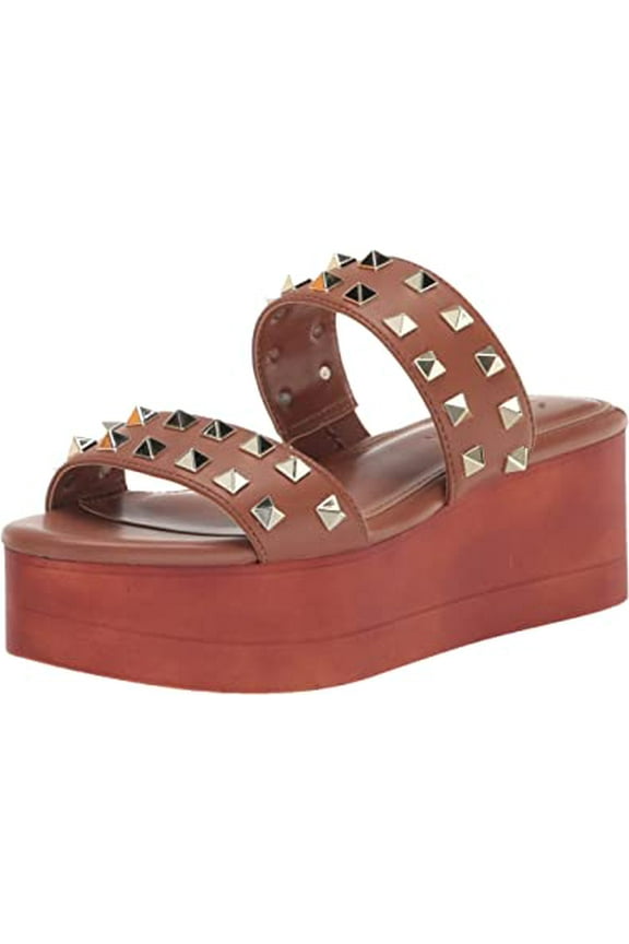 Everett Women's Wedge Sandals Studded Platform Heels, Dark Tan Brown, Size: 9.5