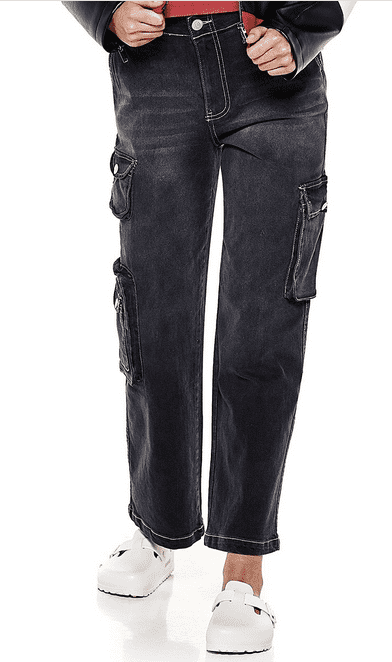 MADDEN GIRL Juniors' Cargo Pocket Wide Leg Jean - Black