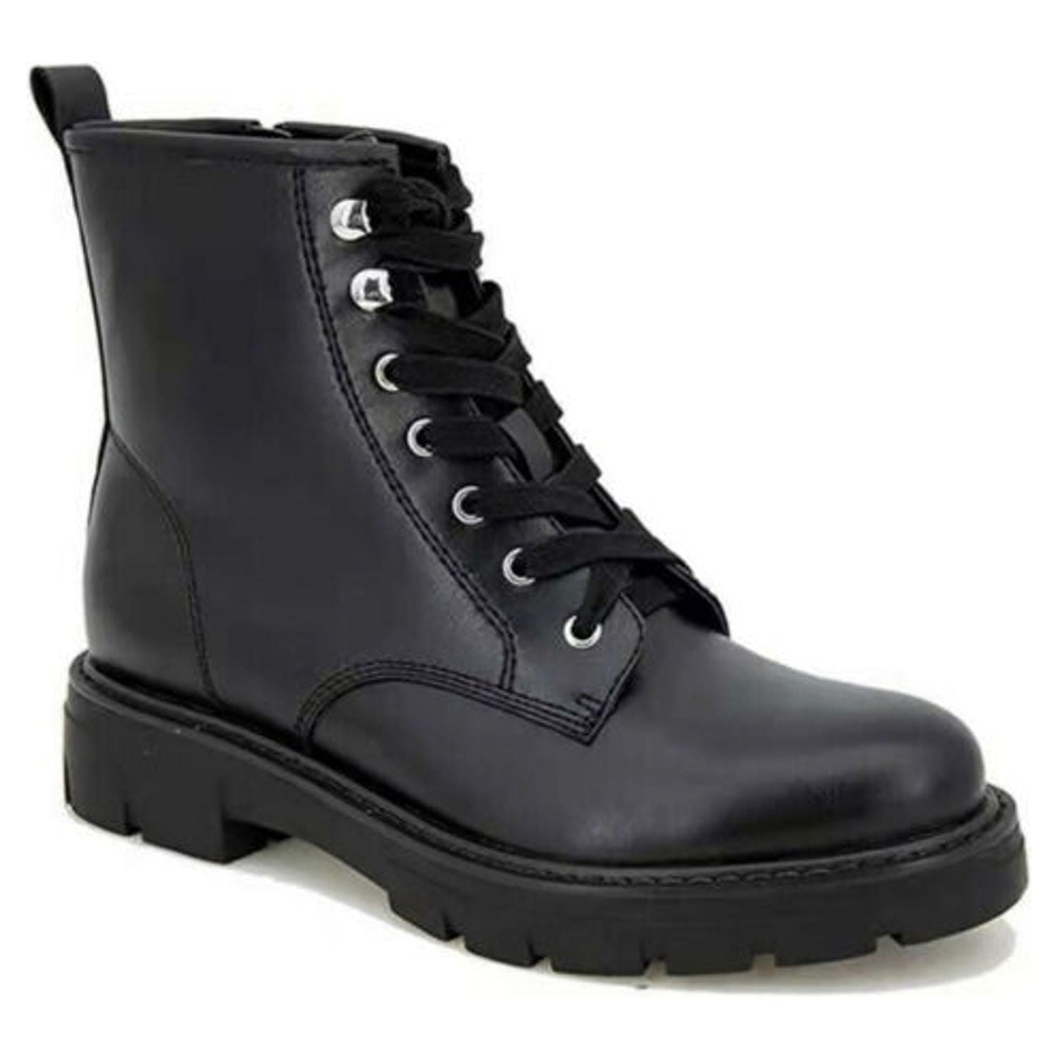 Madden Girl Side Zip Ankle High Lace Up Combat Boots (Black,