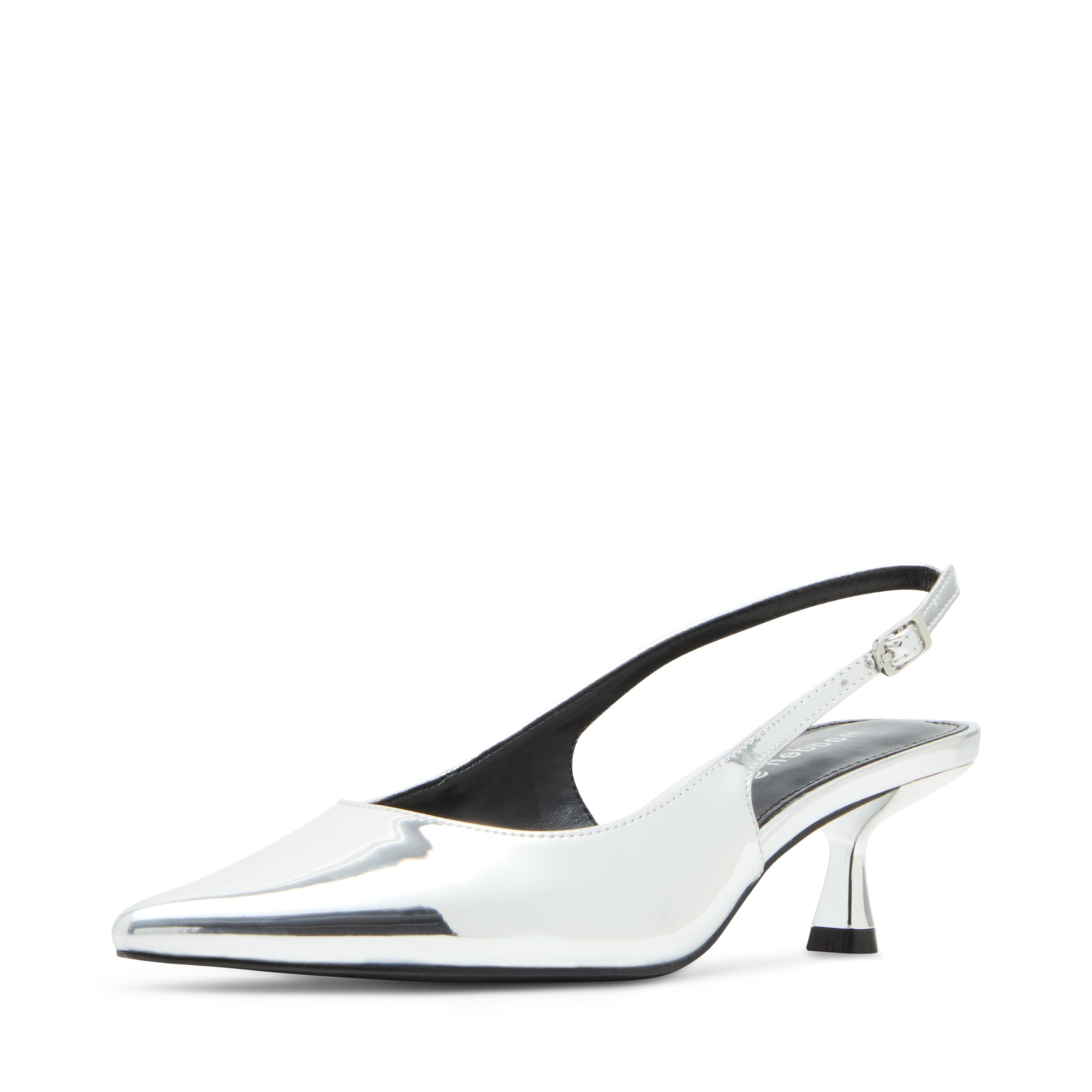 Madden Girl Valerie Silver Fashion Slingback Buckle Kitten Heel Pointed Toe Pumps 9