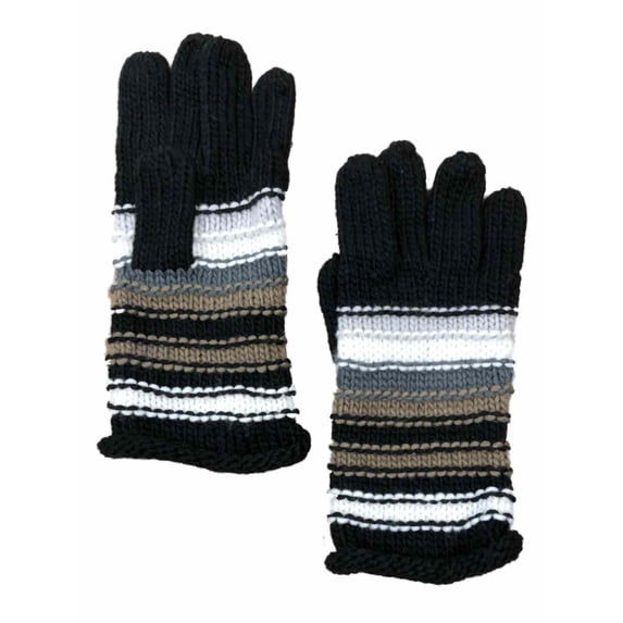 Madden Girl Womens Black Gray & Tan Stripe Knit Gloves