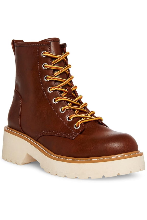 Womens Carra Faux Leather Lug Sole Ankle Boots