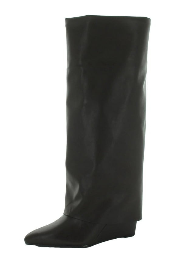 Womens Evannder Faux Leather Knee-Length Wedge Boots