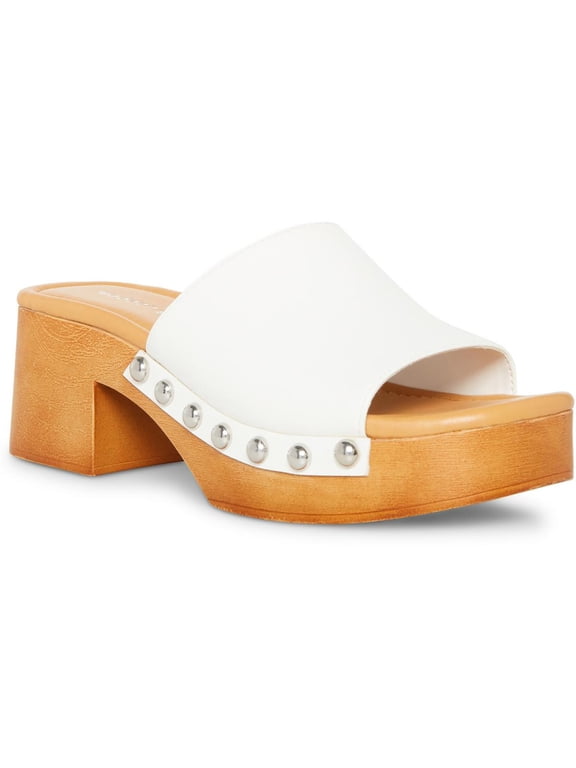 Womens Hilly Faux Leather Studded Slide Sandals
