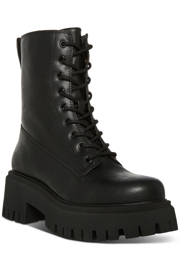 Womens Knight Faux Leather Lug Sole Combat & Lace-Up Boots