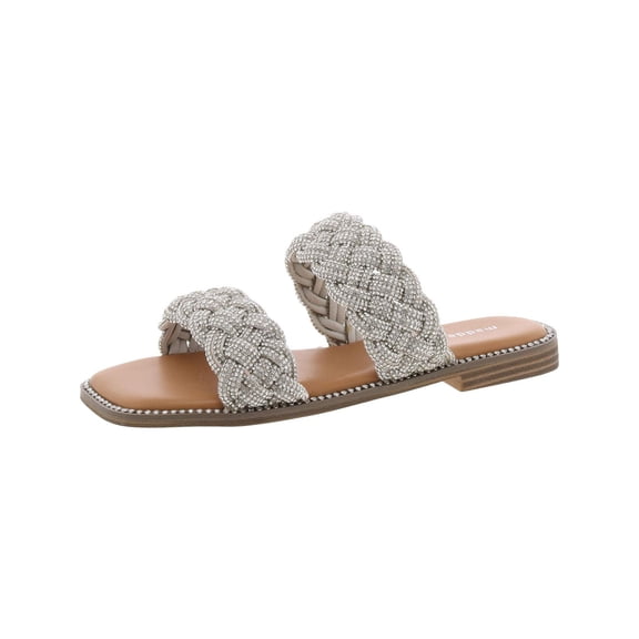 Madden Girl Womens Piaaa Square Toe Chunky Strap Slide Sandals