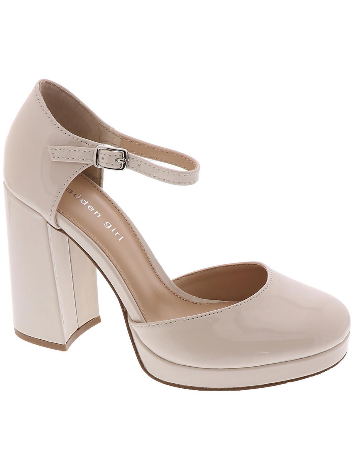 Madden Girl Womens Unaa Faux Leather Ankle Strap Block Heels